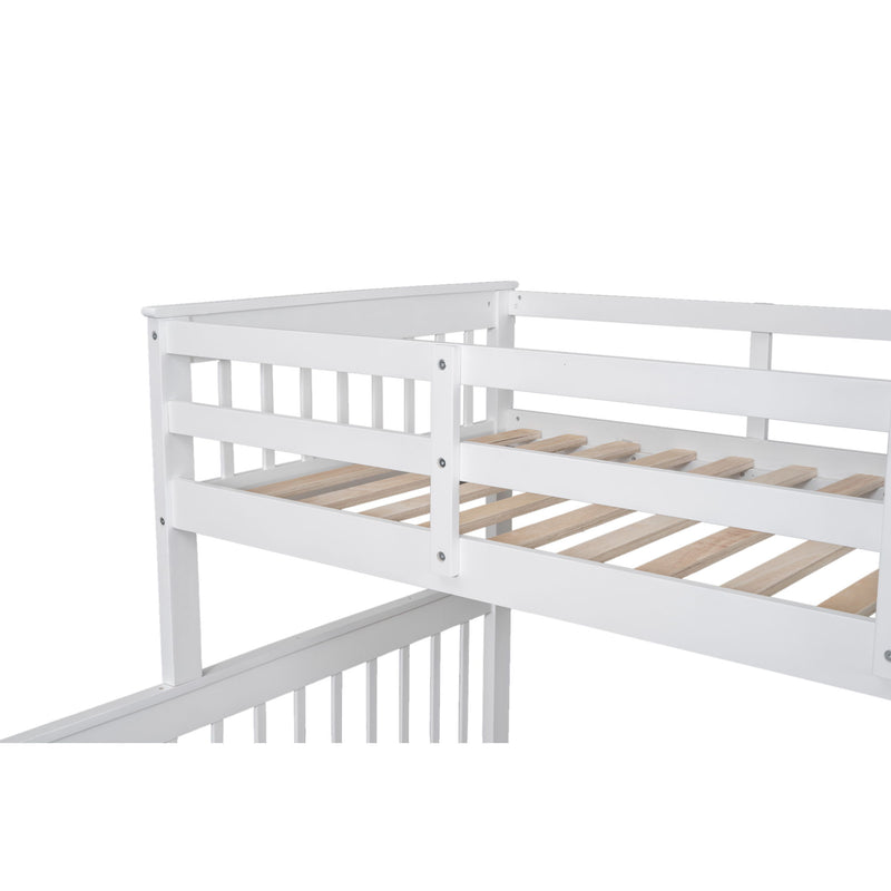 Twin Over Full Bunk Bed With Twin Size Trundle, Storage And Guard Rail For Bedroom, Dorm, For Adults - White