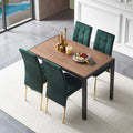 5 Pieces Dining Set Including Velvet High Back Golden Color Legs Nordic Dining Chair & Creative Design Dining Table