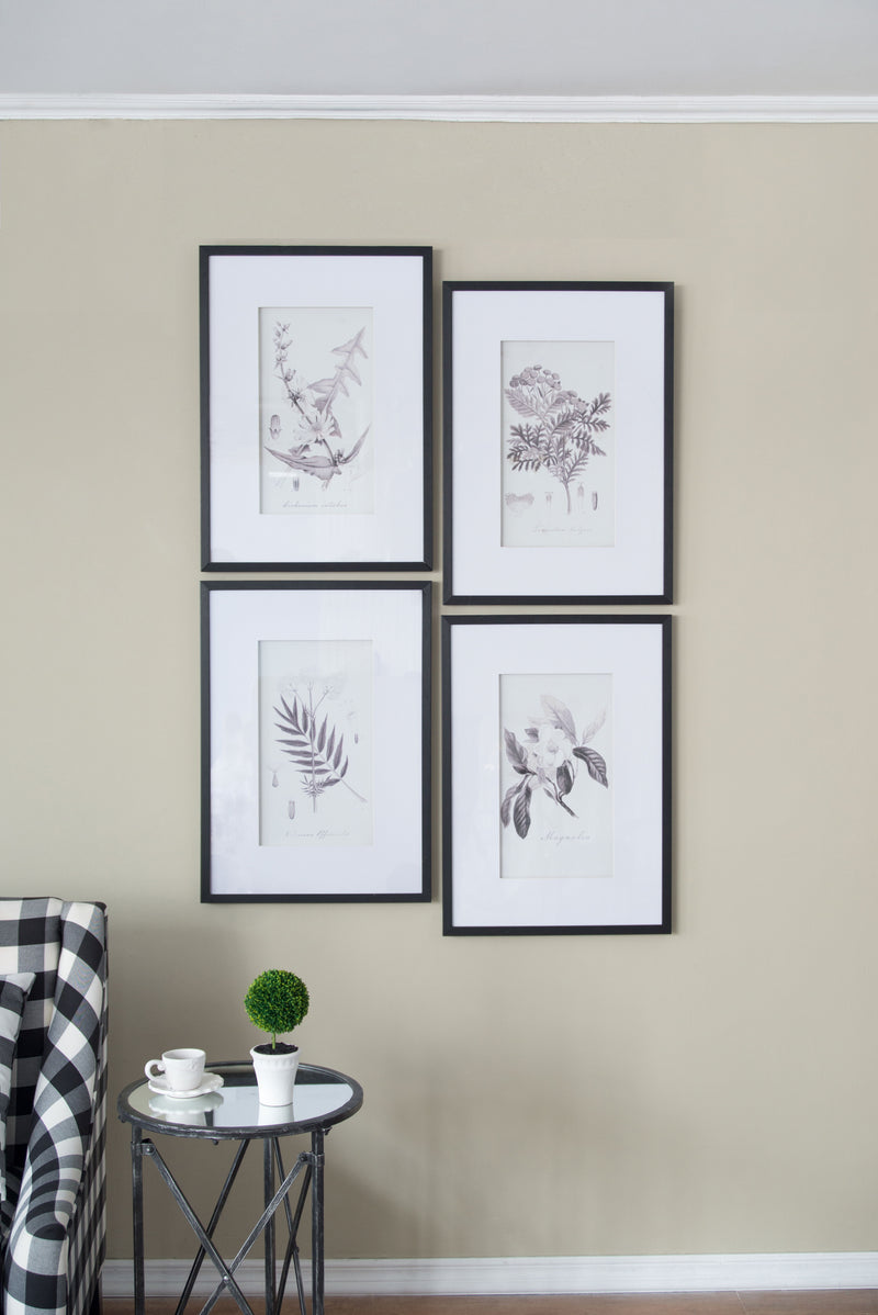 Botanical Wall Art Prints, Home Decor For Living Room, Dining Room, Bedroom, Hallway (Set of 4) - White / Black