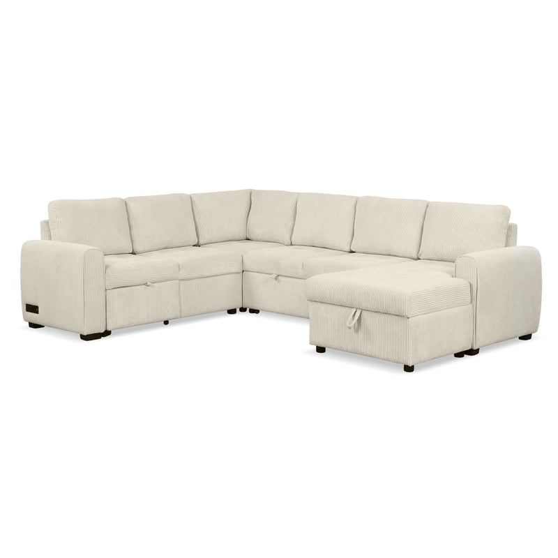 U-Shaped Sofa Sectional Sofa Pull-Out Sofa Bed With A Storage Chaise Lounge, Charging Devices For Living Room - Beige