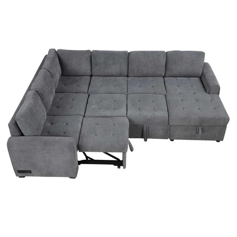 U-Shaped Sofa Sectional Sofa Pull-Out Sofa Bed With A Storage Chaise Lounge, Charging Devices For Living Room - Gray