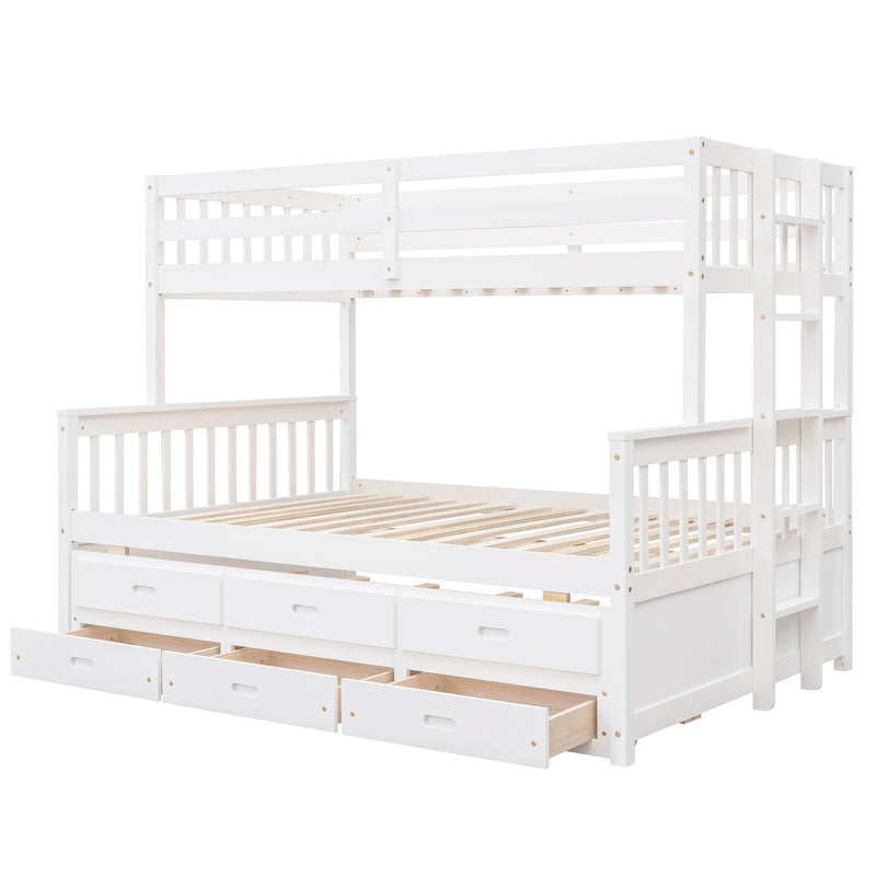 Twin-Over-Full Bunk Bed with Twin size Trundle , Separable Bunk Bed with Drawers for Bedroom - White