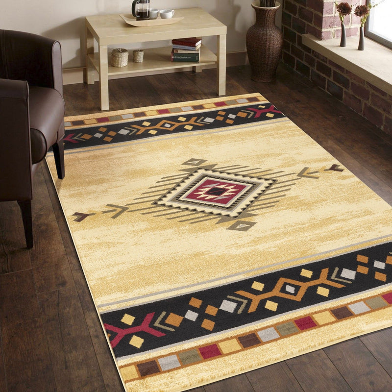 Tribes - 5'3" X 7'3" Polypropylene Southwest Area Rug - Cream