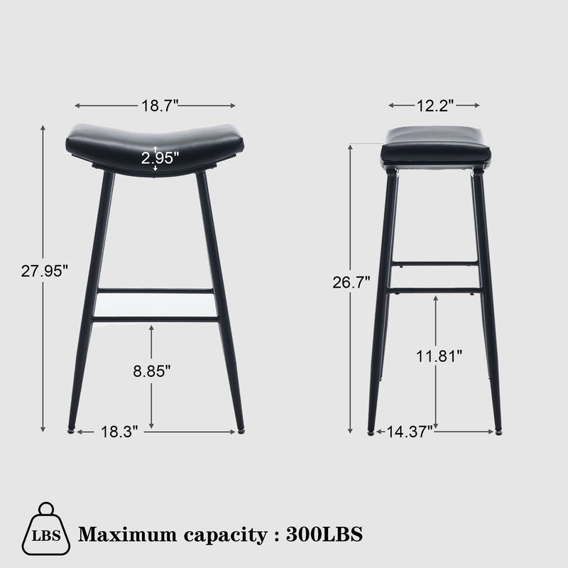 Bar Stools (Set of 2) Armless Counter Low Bar Stools Without Back Modern Linen Fabric Breakfast Stools With Metal Leg And Footrest