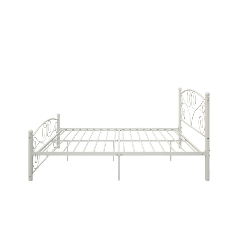 Full Unique Flower Sturdy System Metal Bed Frame With Headboard And Footboard - White