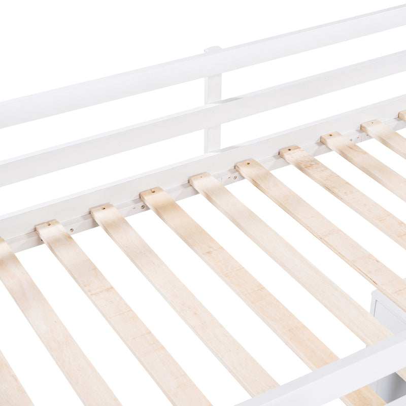 Twin Size Loft Bed with Ladder, Shelves, and Desk, White