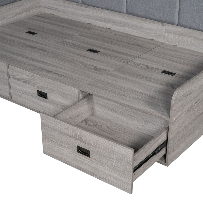 Twin Size Daybed With Three Drawers And Three Storage Compartments - Gray