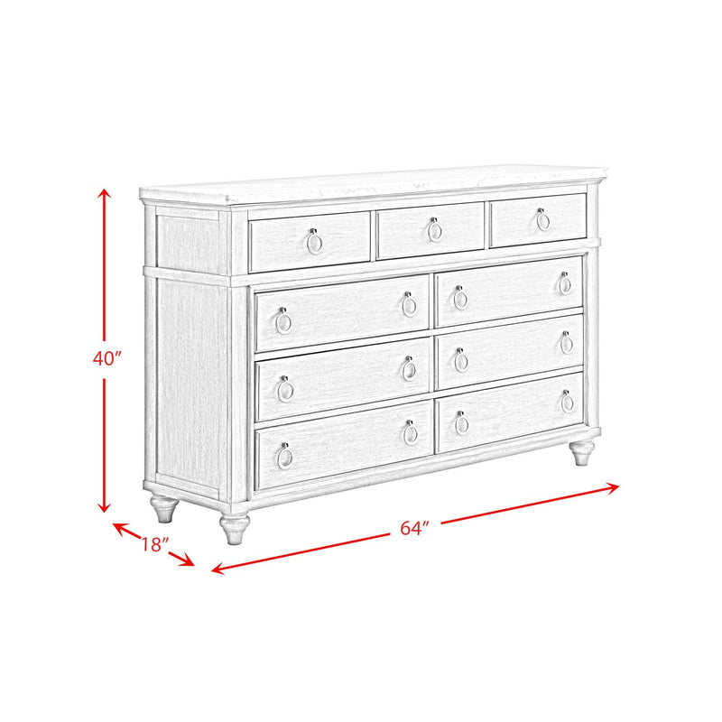 Kendari - 9-Drawer Dresser With White Marble Top - Gray
