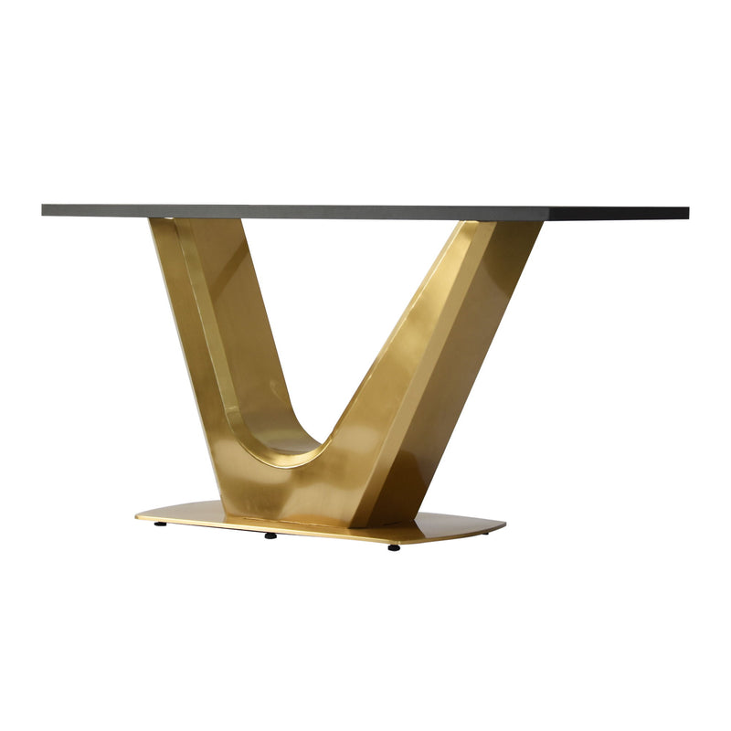 Modern Artificial Stone Panel V-Shaped Metal Legs, Can Accommodate 8 People - Black / Gold