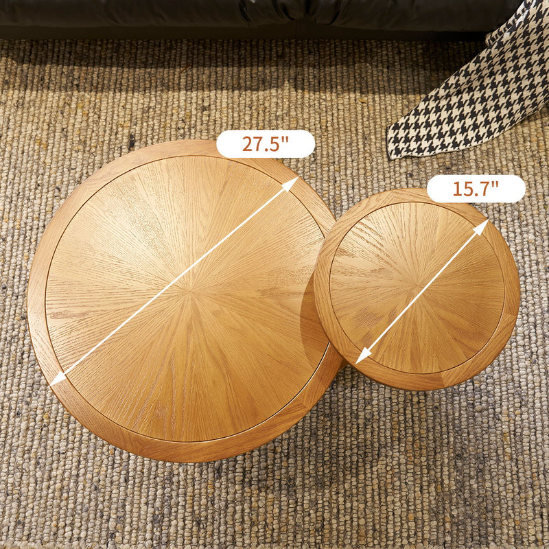 2 Piece Modern Farmhouse Living Room Coffee Table Set, Stylish And Elegant Nesting Round Wooden Table, Side End Table Set For Living Room, Bedroom - Brown