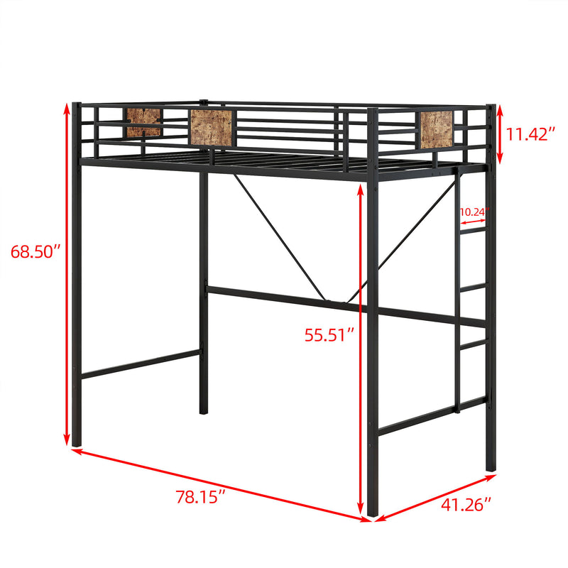 Metal Twin Loft Bed Frame With Stairs & Full-Length Guardrail, Space-Saving Design, No Box Spring Needed, Noise Free - Black