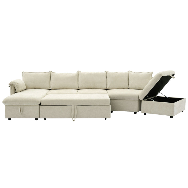 L-Shaped Sofa Sectional Sofa Couch Pull-Out Sofa Bed With A Movable Storage Ottoman, A Storage Chaise Lounge And Two USB Ports For Living Room