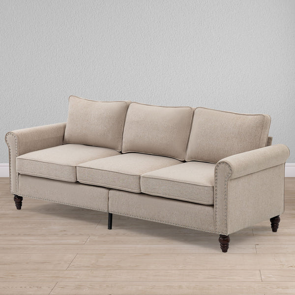 3 Seater Loveseat Sofa, Mid-Century Modern Couches For Living Room, Button Tufted Sofa - Light Beige