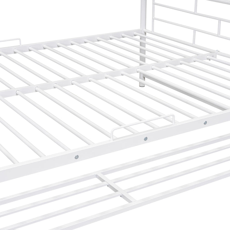 Full Over Full Metal Bunk Bed With Shelf And Guardrails - White