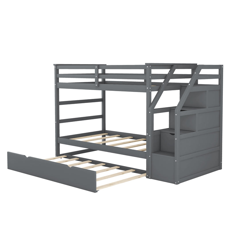 Twin-Over-Twin Bunk Bed with Twin Size Trundle and 3 Storage Stairs,Gray (OLD SKU :LP000064AAE)