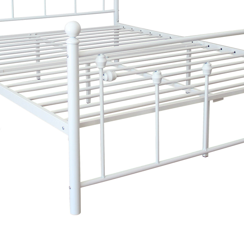 Queen Size Metal Bed, Frame With Headboard And Footboard - White