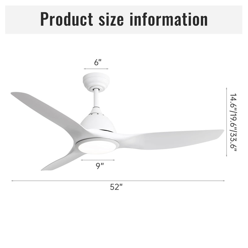 Modern Ceiling Fan With 22W Led Light, 3 ABS Fan Blades Dc Motor Ceiling Fan For Bedroom Living Room