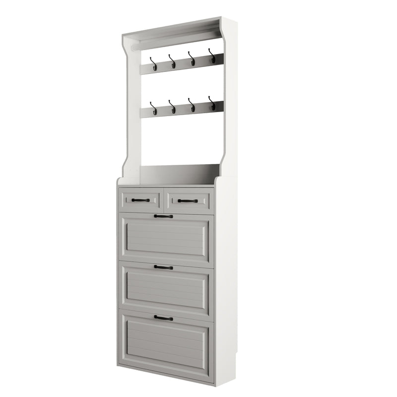 Shoe Cabinet With 3 Doors 2 Drawers With Hanger, PVC Door With Shape, Large Space For Storage - White