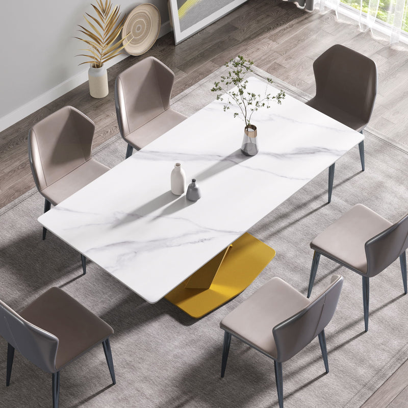 70.87" Modern Artificial Stone White Straight Edge Golden Metal Leg Dining Table - White / Gold