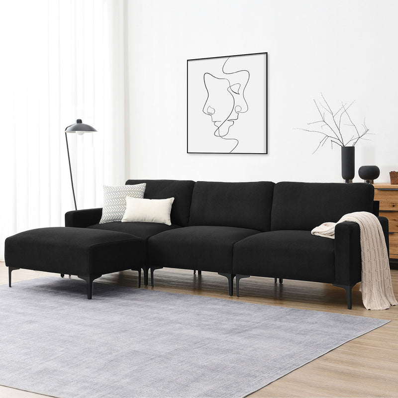 Modern L-Shaped Sectional Sofa, 4-Seat Velvet Fabric Couch Set With Convertible Ottoman, Freely Combinable Sofa For Living Room, Apartment, Office, Apartment