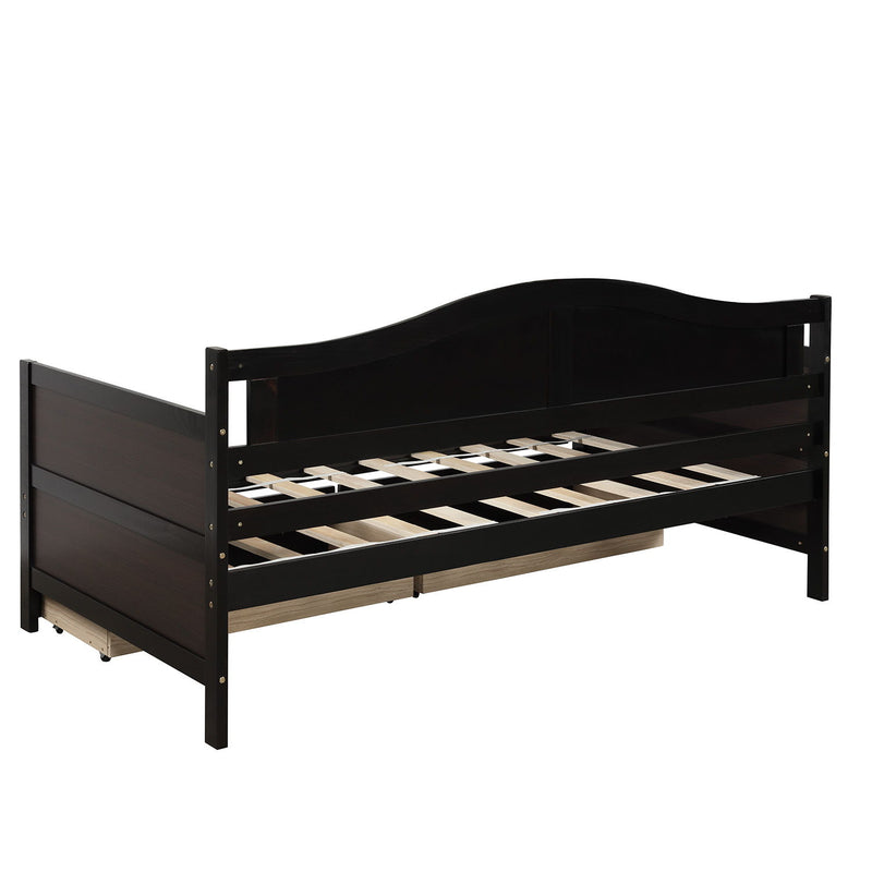 Twin Wooden Daybed With 2 Drawers, Sofa Bed For Bedroom Living Room, No Box Spring Needed - Espresso