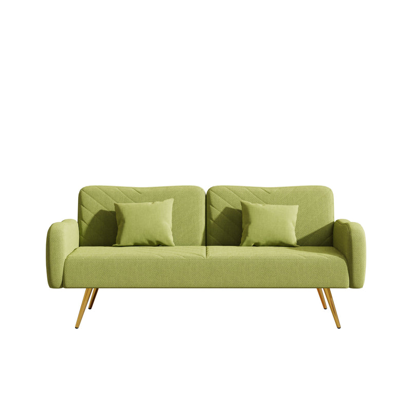 Fabric Double Sofa With Split Backrest And Two Throw Pillows, Suitable For Living Room, Apartment, Home Office - Green