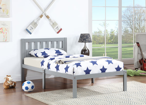 Twin Size Bed, Wood Platform Bed Frame with Headboard For Kids, Slatted, Gray