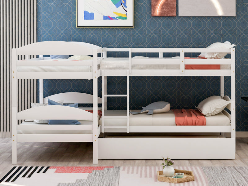 Twin L-Shaped Bunk bed with Trundle-White{OLD SKU:LP000024AAK}