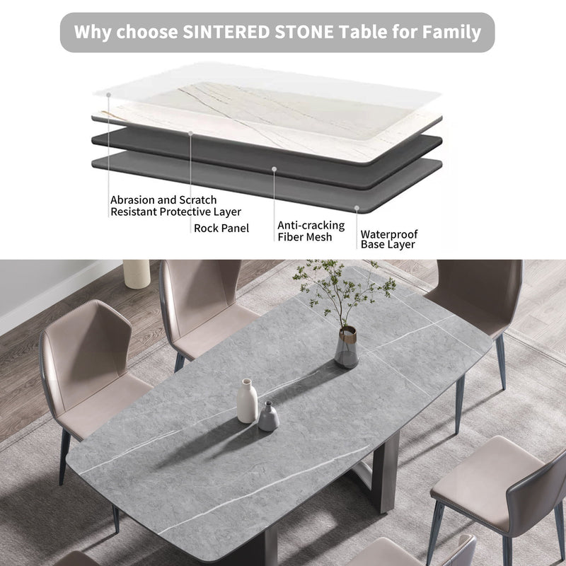 70.87" Modern Artificial Stone Dining Table, Can Accommodate 6-8 People - Gray