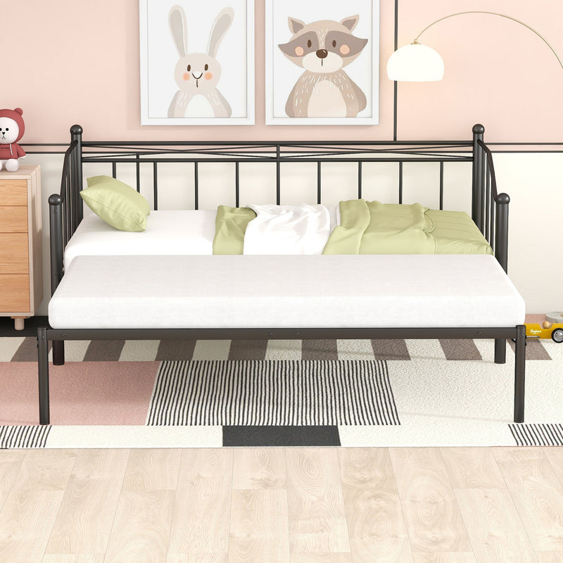 Twin Size Metal Daybed with Trundle, Daybed with Slat No Box required Black