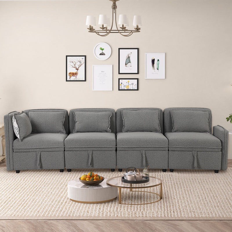 Convertible Modular Minimalist Sofa Free Combination 4 Seater Sofa Chenille Sectional Sofa With 5 Pillows For Living Room, Office, Apartment, Small Space