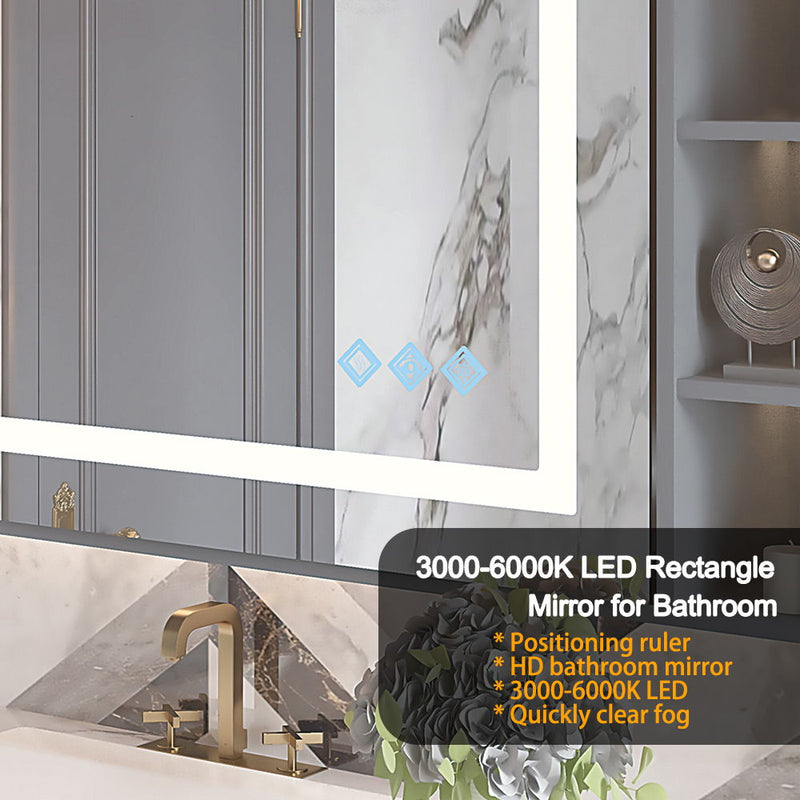 32X24" 3000-6000K LED Bathroom Mirror With Lights, Anti-Fog Dimmable Lighted Wall Mounted Vanity Mirror Master Bath Modern Makeup (Only Mirrors, Not Cabinets) Horizontal & Vertical - Glossy Brushed Silver