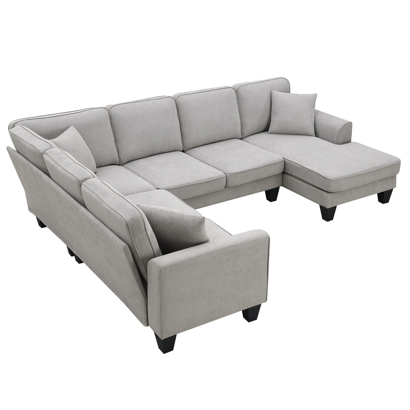 Modern U Shape Sectional Sofa, 7 Seat Fabric Sectional Sofa Set With 3 Pillows Included For Living Room, Apartment, Office