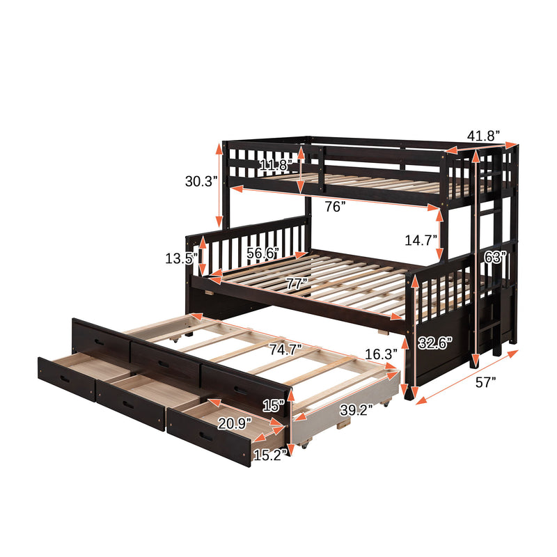 Twin Over Full Bunk Bed With Twin Size Trundle, Separable Bunk Bed With Drawers For Bedroom