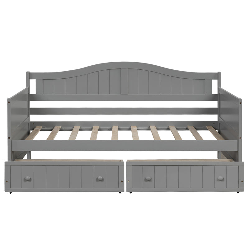 Twin Wooden Daybed with 2 drawers, Sofa Bed for Bedroom Living Room,No Box Spring Needed,Gray