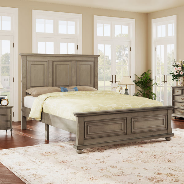 Traditional Town and Country Style Pinewood Vintage Full Bed, Stone