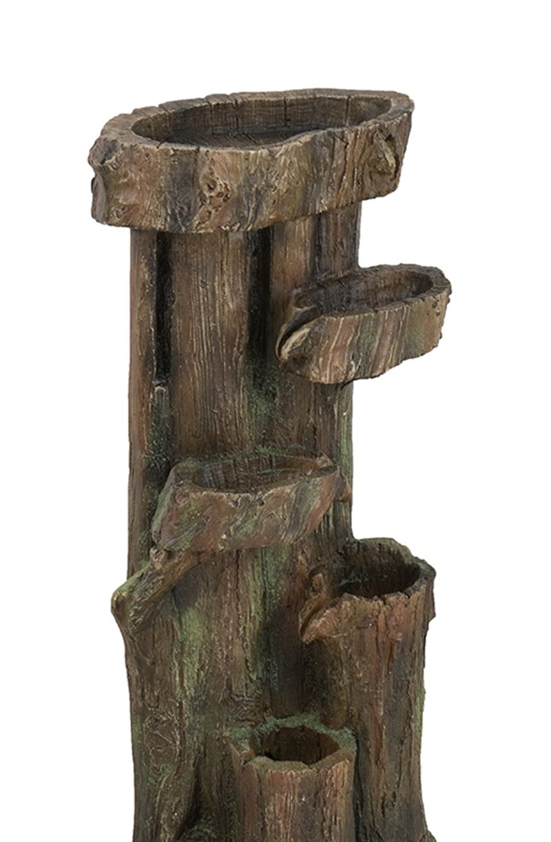 Rustic Decorative Tree Trunk 5 Tier Water Fountain, With Light And Pump, For Indoor And Outdoor - Brown