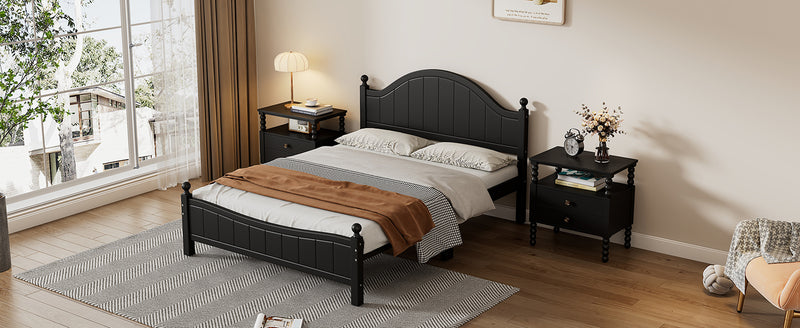 Traditional Concise Style Black Solid Wood Platform Bed, No Need Box Spring, Full