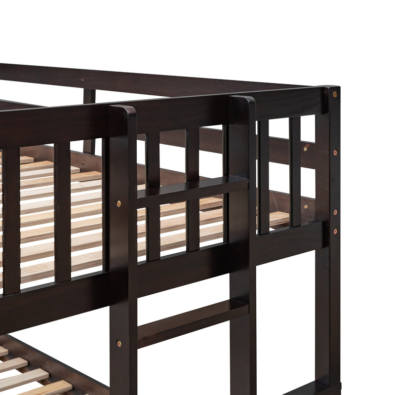 Twin-Over-Full Bunk Bed with Twin size Trundle , Separable Bunk Bed with Drawers for Bedroom - Espresso