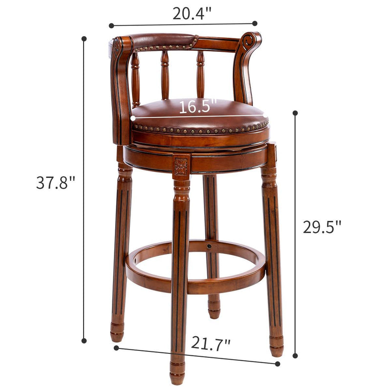 Swivel Cow Top Leather Wooden Bar Stool, 360 Degree Swivel Bar Height Chair With Backs For Home Kitchen Counter