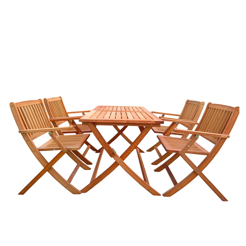 5 Piece Patio Dining Set, 4 Folding Chairs & 1 Dining Table, Indoor And Outdoor Universal - Teak