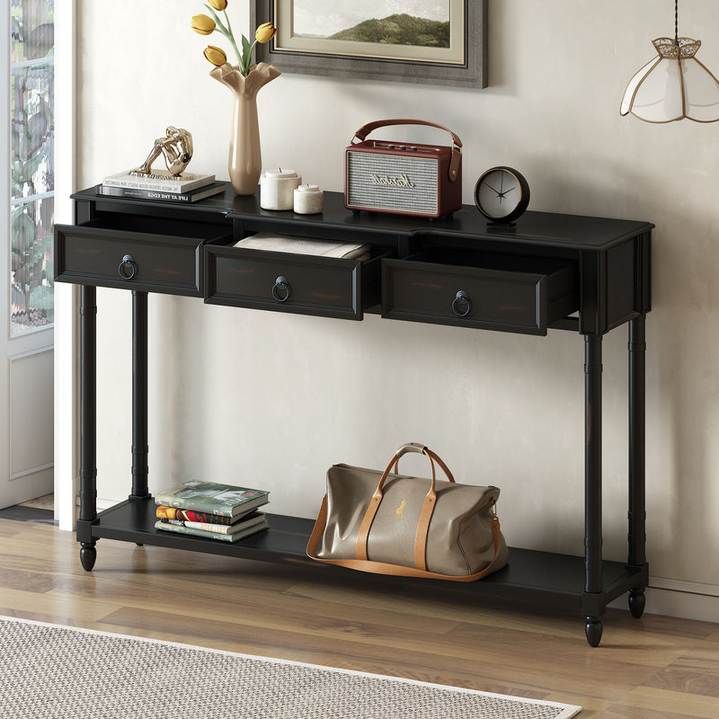 Console Table Sofa Table With Drawers For Entryway With Projecting Drawers And Long Shelf