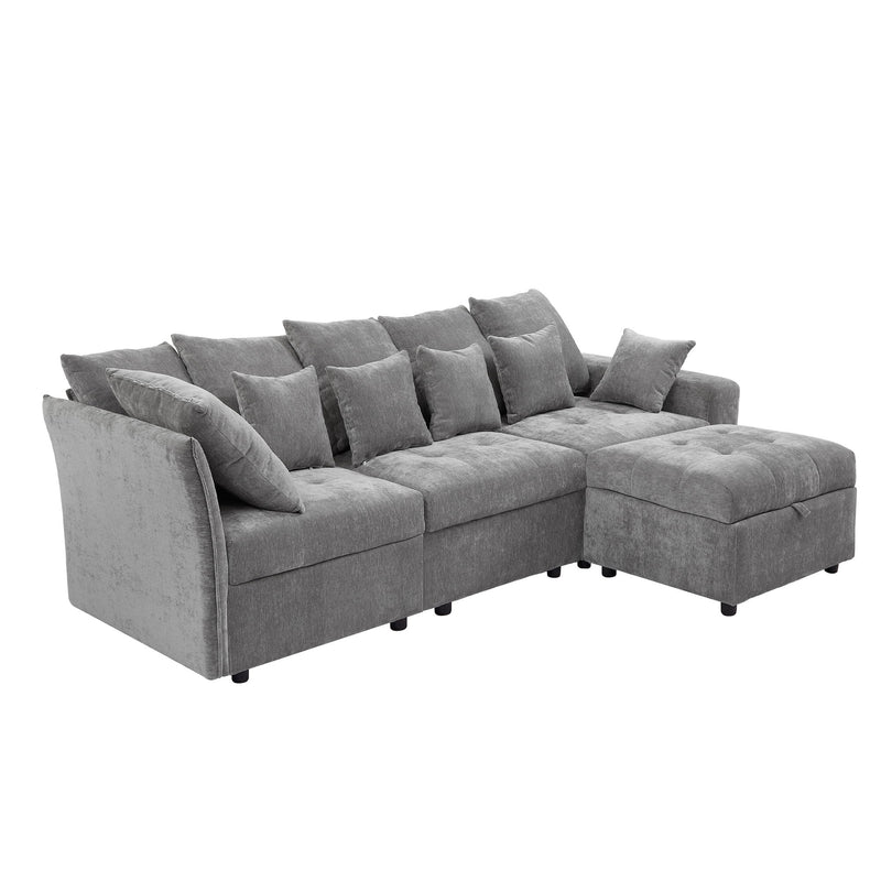 Sectional Sofa Modular Sofa Couch With Three USB Ports, A Removable Storage Ottoman And Five Back Pillows For Living Room