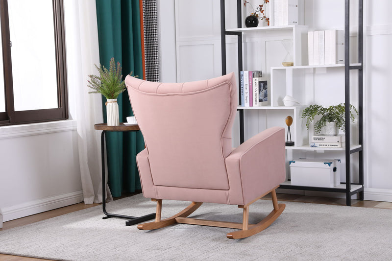 Mid-Century Modern Velvet Upholstered Rocking Chair Padded Seat For Living Room Bedroom