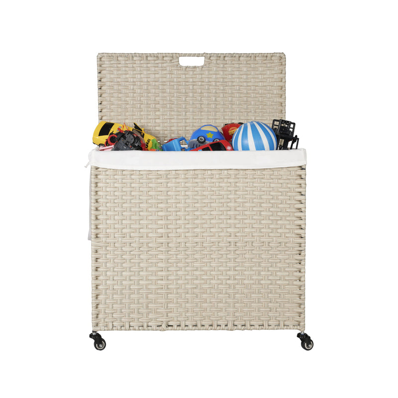 Laundry Hamper With Lid PE Rattan Powder Coating Frame Clothes Hampers With 2 Removable Bags