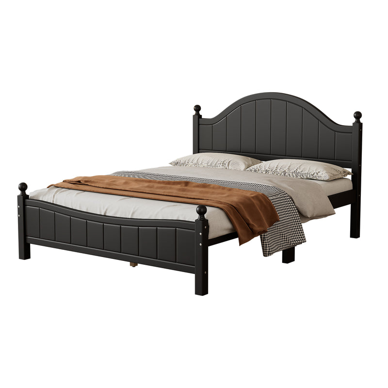 Traditional Concise Style Black Solid Wood Platform Bed, No Need Box Spring, Queen