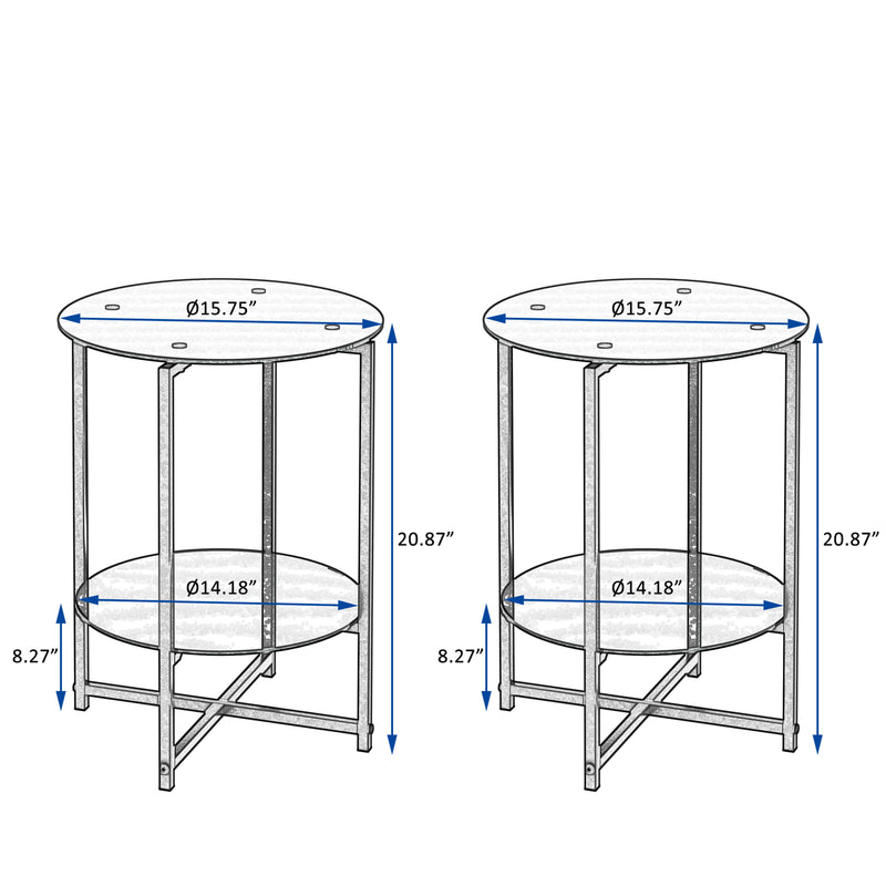 Jws-W241 Tempered Glass End Table (Set of 2) , Round Coffee Table For Bedroom Living Room Office - Black