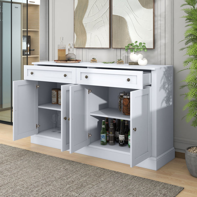 Kitchen Sideboard Storage Buffet Cabinet With 2 Drawers & 4 Doors Adjustable Shelves For Dining Room, Living Room - White