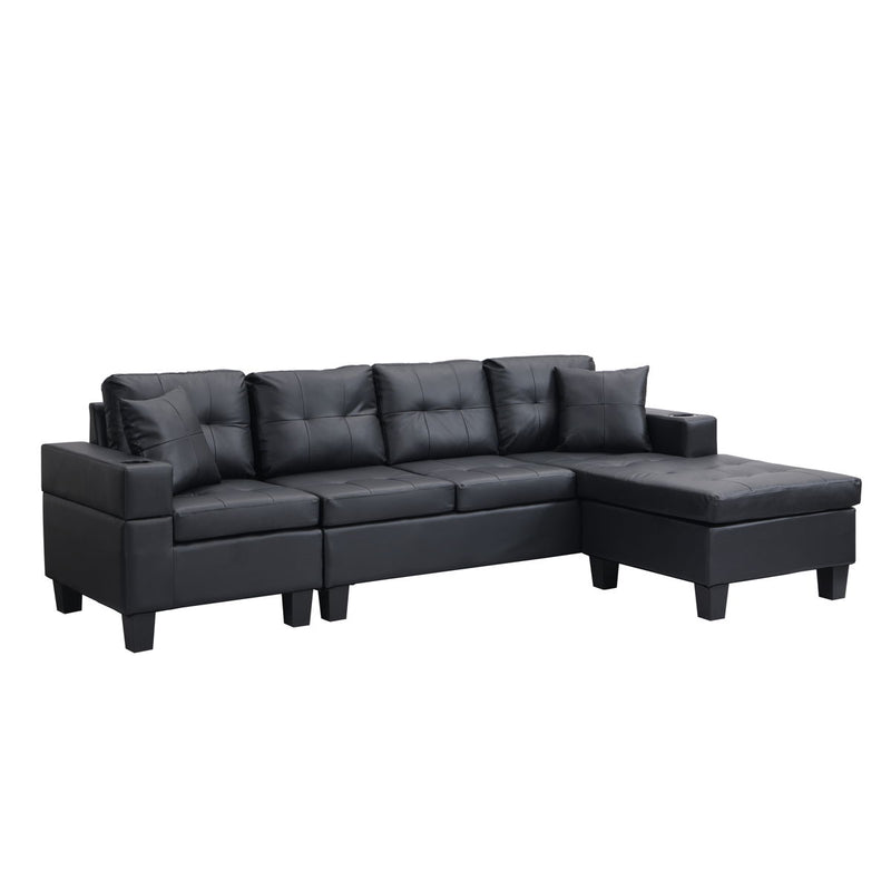 Sectional Sofa Set For Living Room With L Shape Chaise Lounge, Cup Holder, Left Or Right Hand Chaise Modern 4 Seat - Black