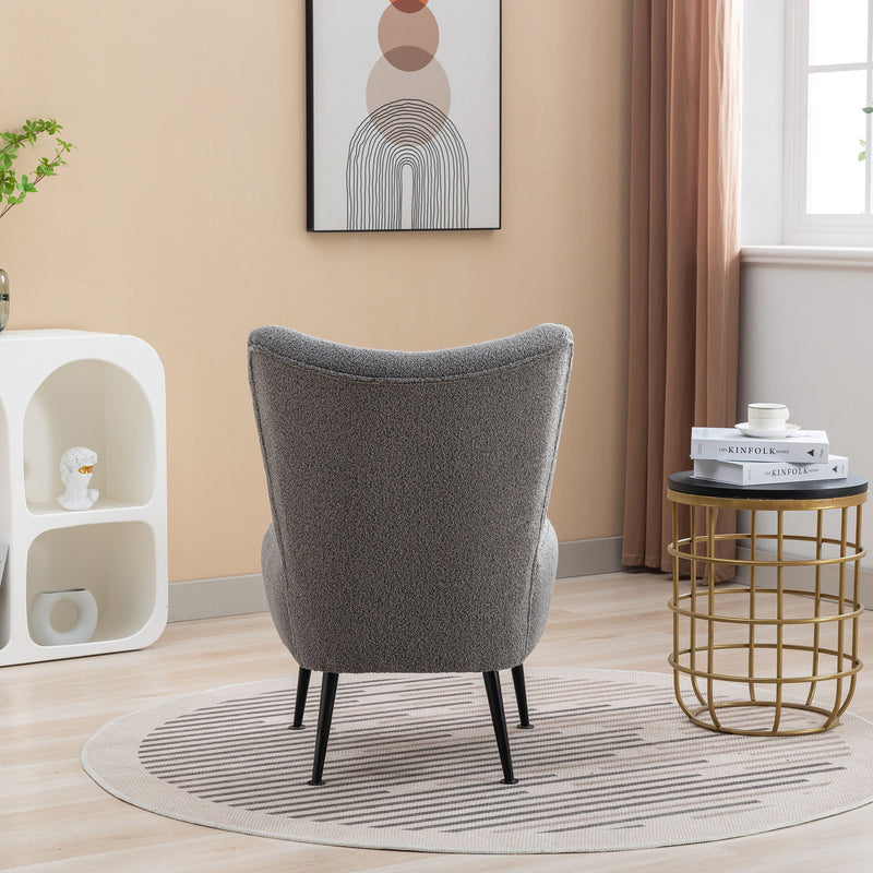 Boucle Upholstered Armless Accent Chair Modern Slipper Chair, Cozy Curved Wingback Armchair, Corner Side Chair